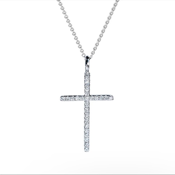 New Unisex 925 Silver Cross Pendant Necklace Cross Diamond Sparkling Necklace - Picture 4 of 5